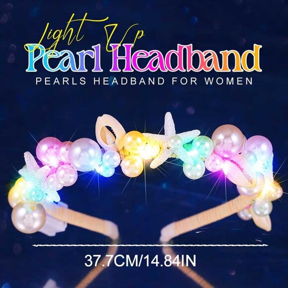 Light Up Pearl Headband LED Starfish Glow Hair Accessories for Women - Picture 2 of 7